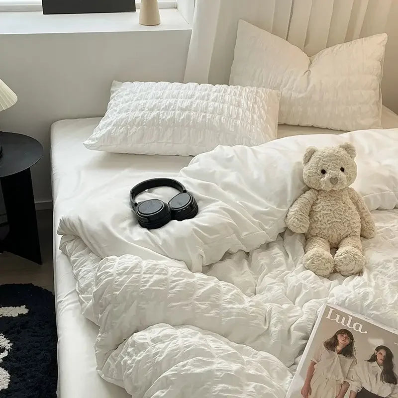 Juego de Ropa de Cama Seersucker, Sábanas Suaves y Frescas, Colchas de Verano, Ideal para Climas Cálidos, Disponible en Múltiples Tamaños 5