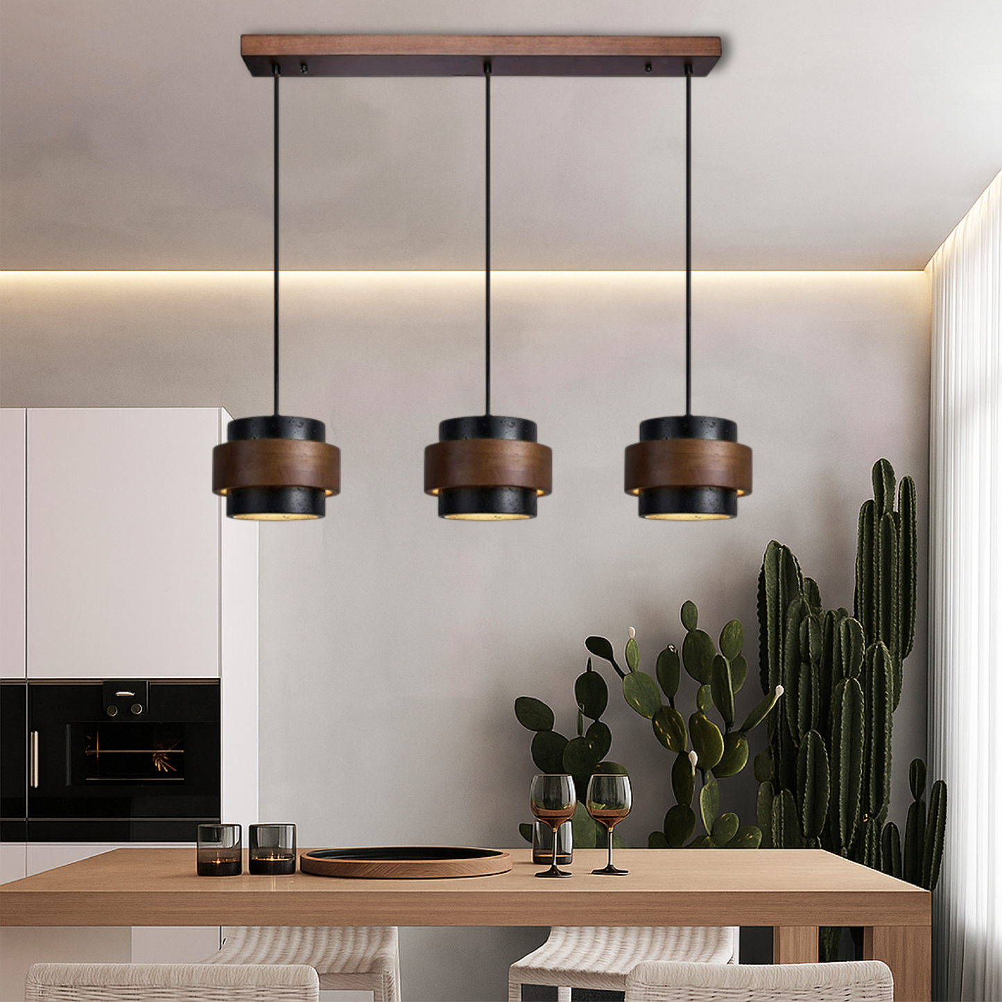 Lámpara Colgante Moderna de Travertino Negro con 3 Cabezas para Techo – Ideal para Salón y Comedor, Luz LED Ajustable 1