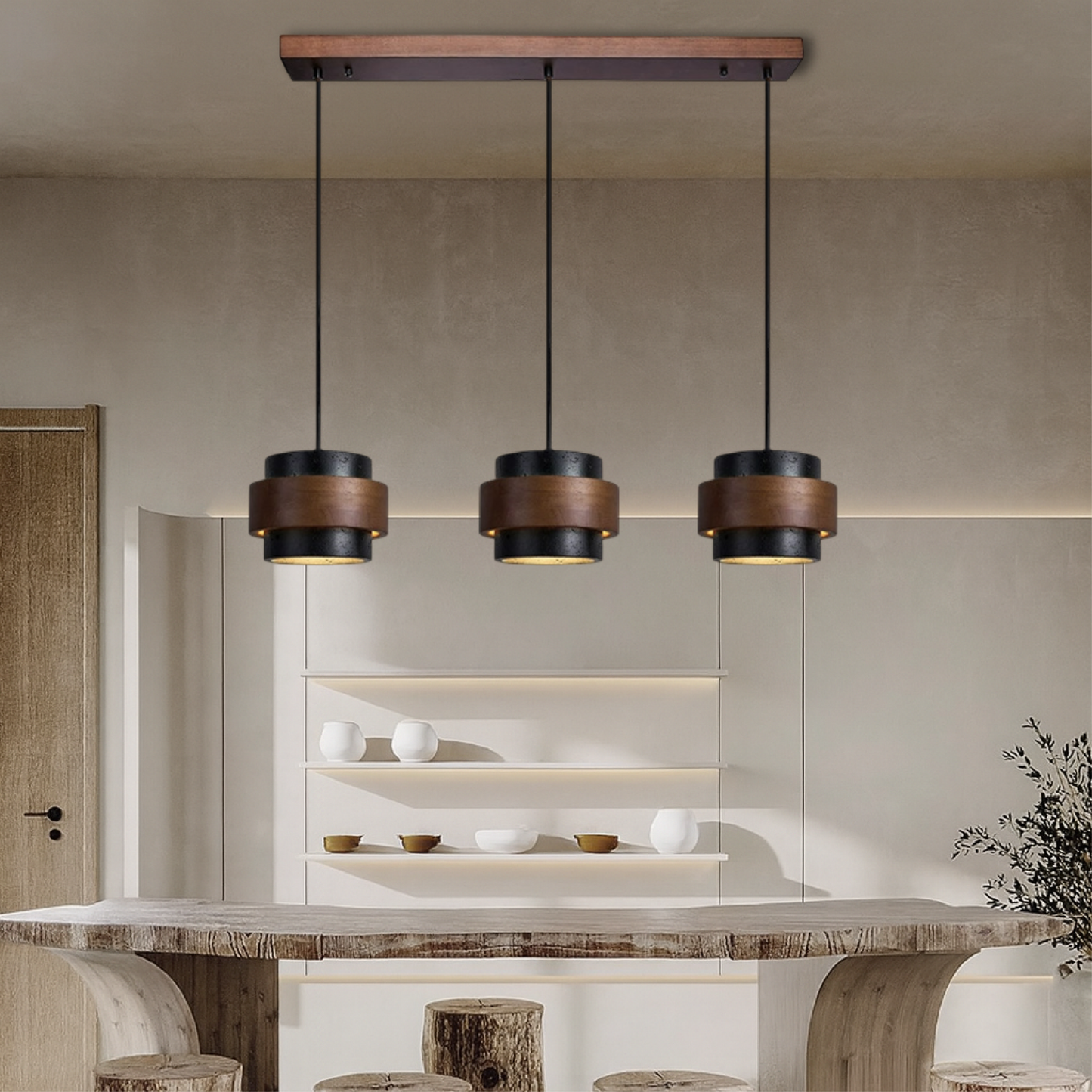 Lámpara Colgante Moderna de Travertino Negro con 3 Cabezas para Techo – Ideal para Salón y Comedor, Luz LED Ajustable 2