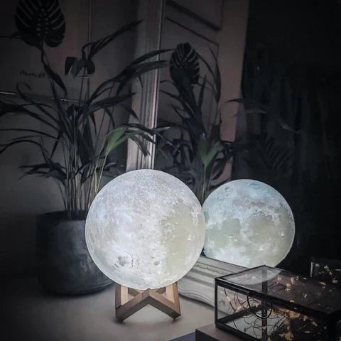 Lámpara Decorativa Lunar con Base de Madera Natural y Control Táctil – Luz Cálida para Decoración de Interiores 3
