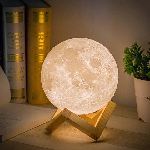 Lámpara Decorativa Lunar con Base de Madera Natural y Control Táctil – Luz Cálida para Decoración de Interiores 8