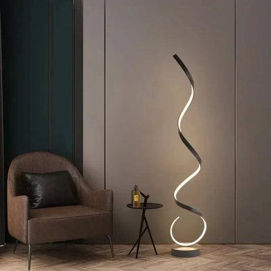 Lámpara de Pie LED Spiral Moderna con Luz Ajustable en Aluminio Negro para Salón y Oficinas 0