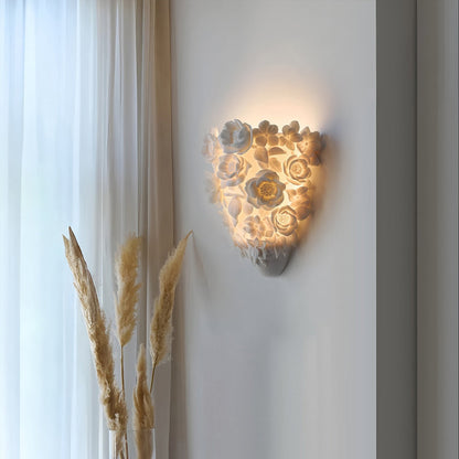 Lámpara de pared de cerámica con flores, elegante luz de noche para dormitorio y salón, luz cálida 3000K, 35 cm 1