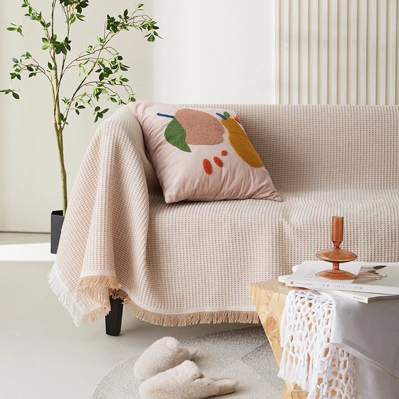 Manta con Flecos de Algodón y Poliéster – Diseño Nórdico Elegante para Sofá y Cama, 90x150 cm 2