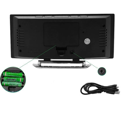 Nowoczesny Budzik LED Cyfrowy z Dużym Wyświetlaczem i Trybem Nocnym – Zakrzywiony Budzik Świetlny do Sypialni 2