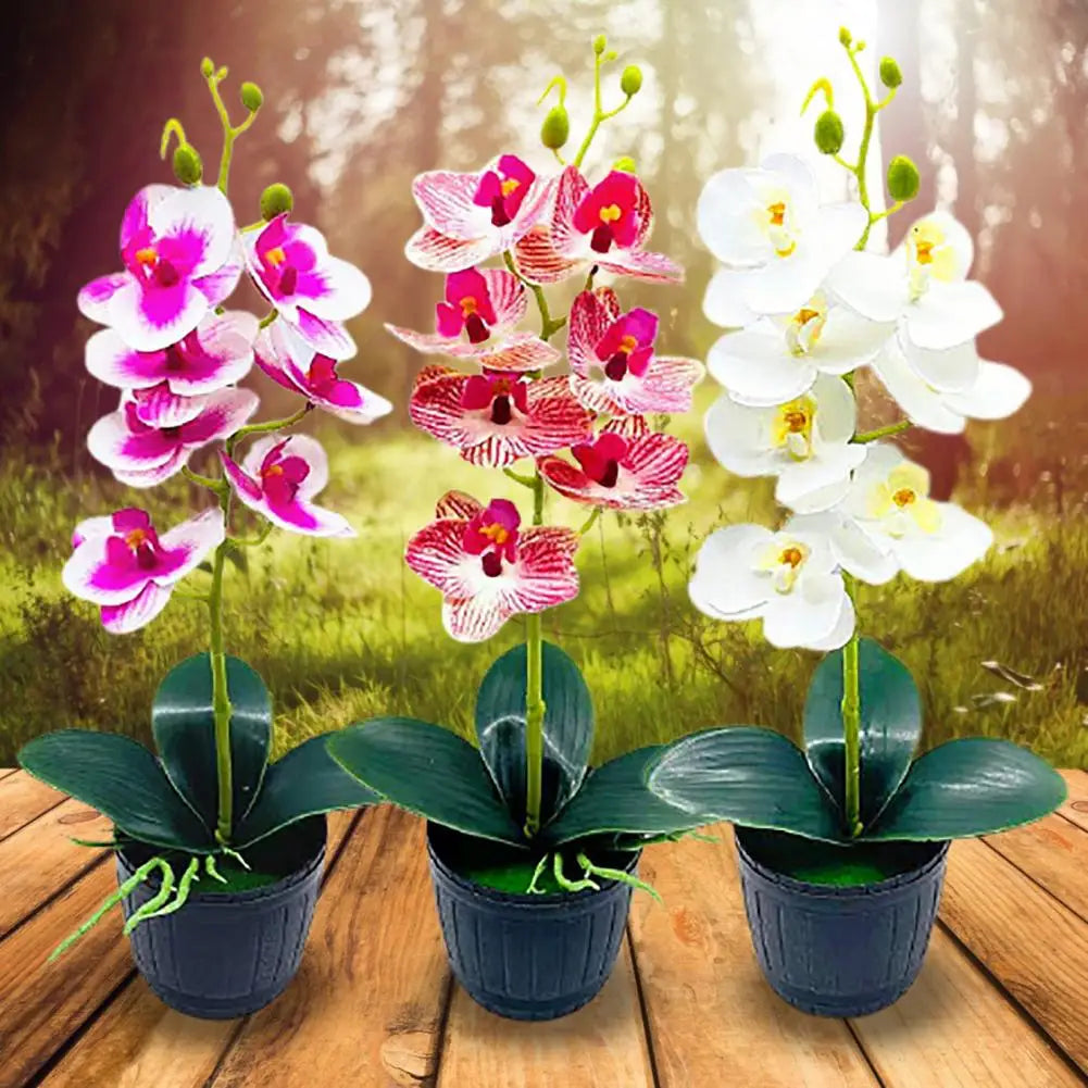Orquídea Artificial Bonsái con Maceta Decorativa – Apariencia Natural y Sin Mantenimiento para Decoración Todo el Año 1