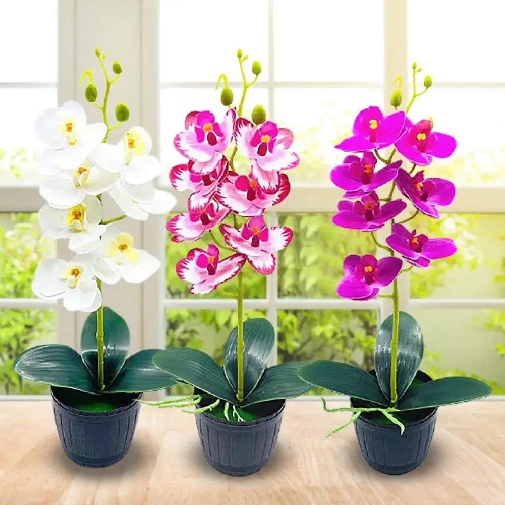 Orquídea Artificial Bonsái con Maceta Decorativa – Apariencia Natural y Sin Mantenimiento para Decoración Todo el Año 2