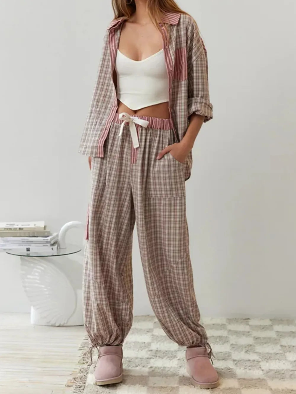 Pijama de 2 Piezas Suave y Transpirable para Mujer - Conjunto Holgado Ideal para Noches Relajantes 5