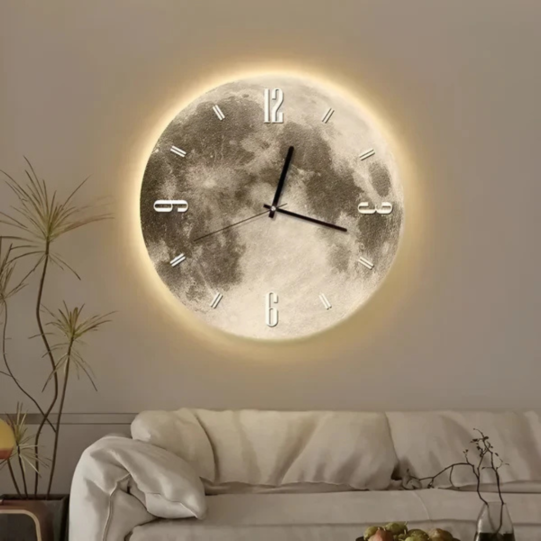 Reloj de Pared Grande de Madera con Diseño Moderno de Luna – Decoración Única para el Hogar 0