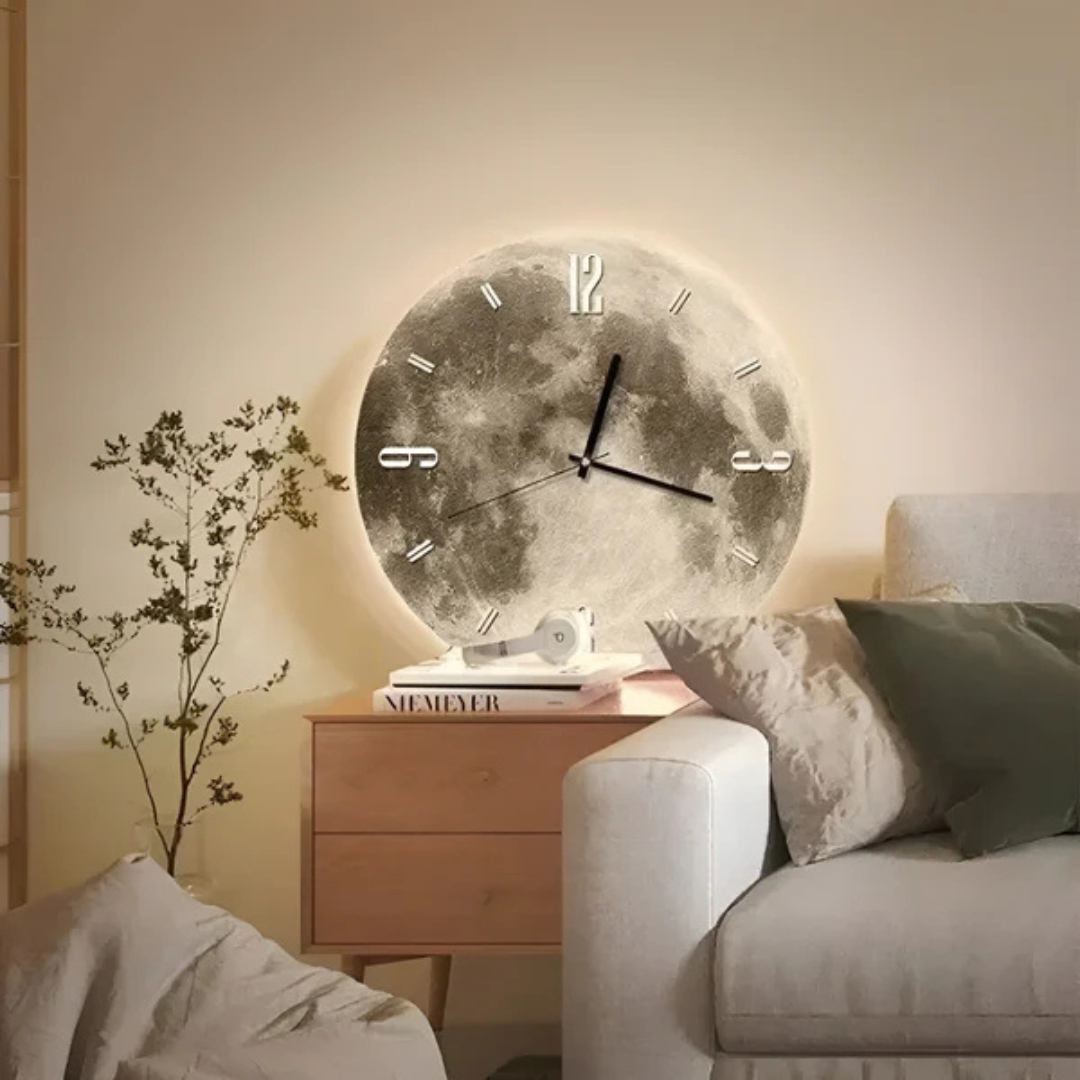 Reloj de Pared Grande de Madera con Diseño Moderno de Luna – Decoración Única para el Hogar 3