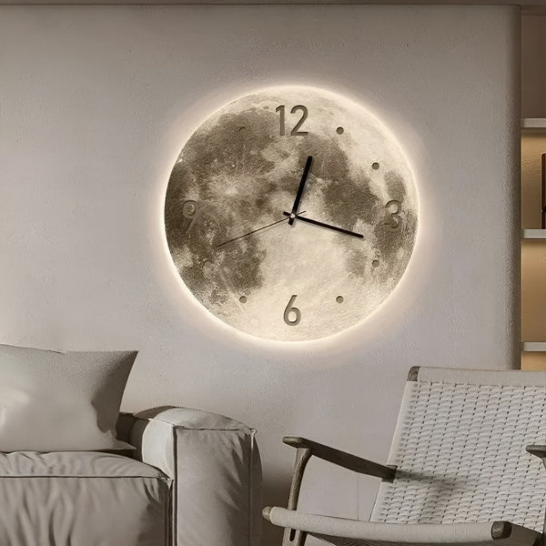 Reloj de Pared Grande de Madera con Diseño Moderno de Luna – Decoración Única para el Hogar 4