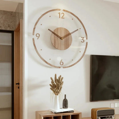 Reloj de Pared Moderno Yara en Madera Natural con Diseño Escandinavo y Esfera Transparente - Ideal para Salón y Oficina 0