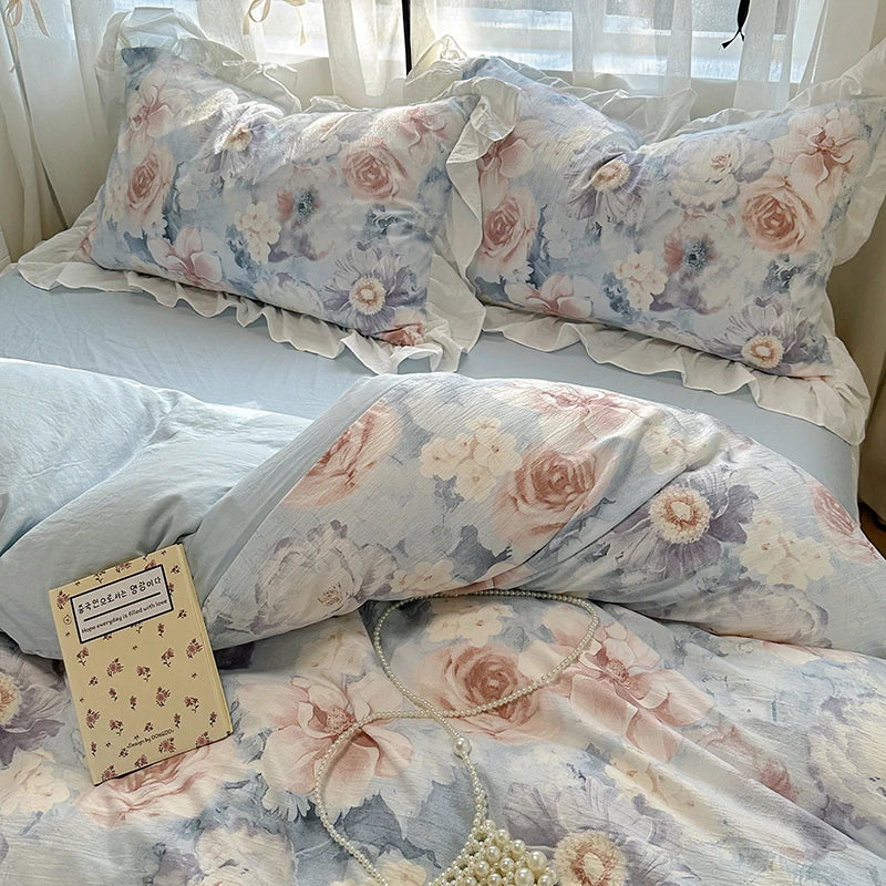 Ropa de Cama de Algodón Lavado – Funda Nórdica Cama 150 y 2 Fundas de Almohada con Estampado Elegante 4