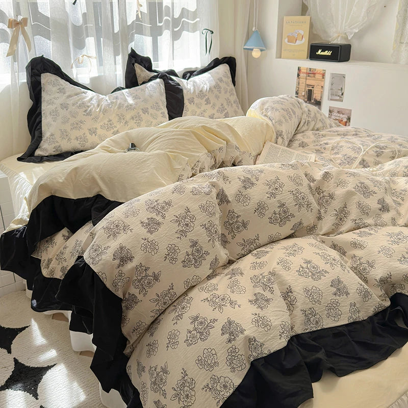 Ropa de Cama de Algodón Lavado – Funda Nórdica Cama 150 y 2 Fundas de Almohada con Estampado Elegante 6