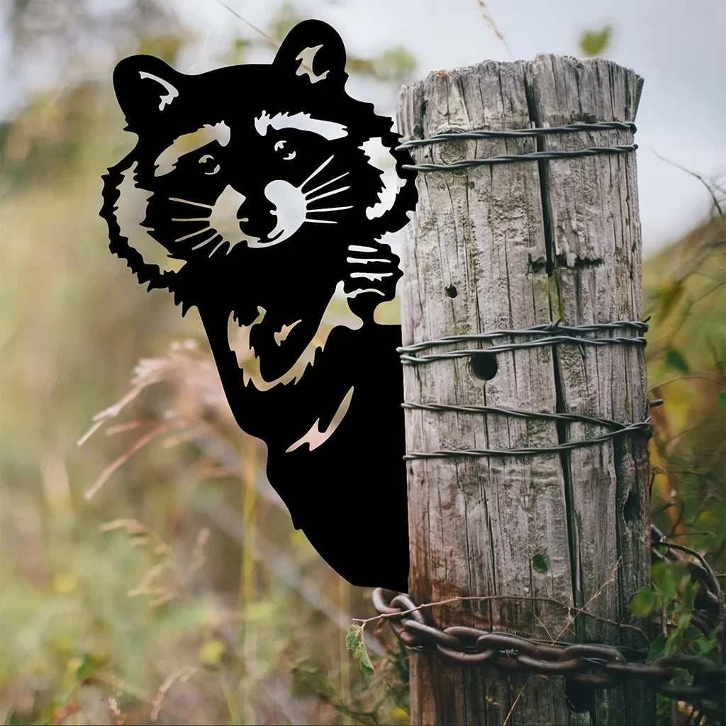 Silueta de Metal de Mapache para Jardín – Decoración Exterior Única y Duradera para Patios y Jardines 0